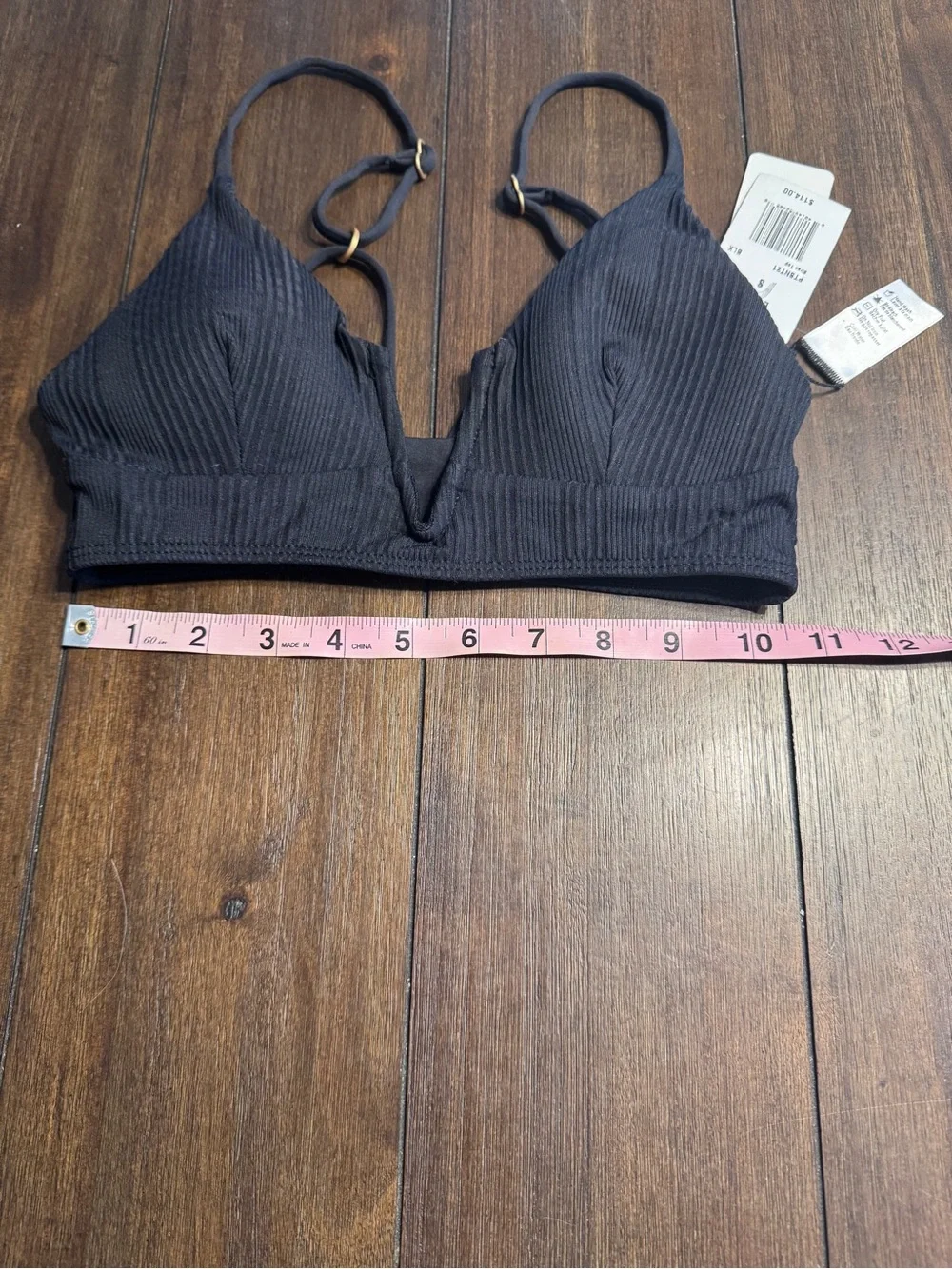 L*SPACE Siren Ribbed Bikini Top Black Size Small NWT Strappy Swim Top